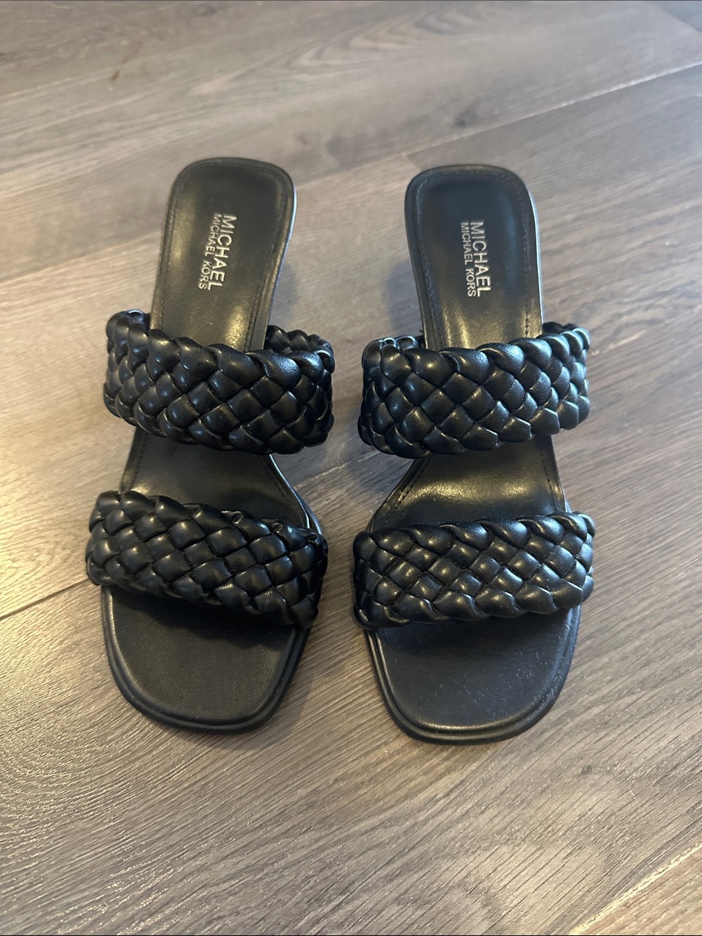 Michael Kors Black Braided Double-Strap Slide Mules